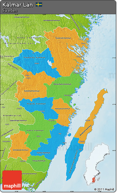 Political Map of Kalmar Län, physical outside