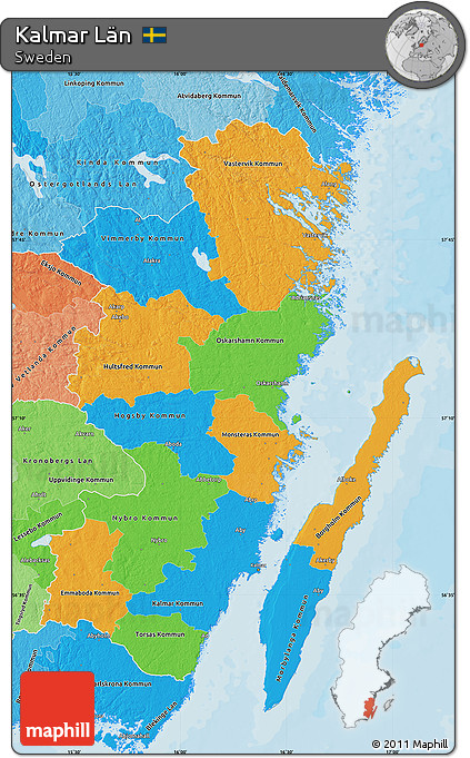 Political Map of Kalmar Län, political shades outside