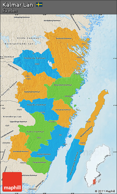 Political Map of Kalmar Län, shaded relief outside