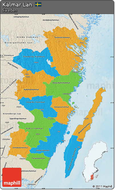 Political Map of Kalmar Län, shaded relief outside