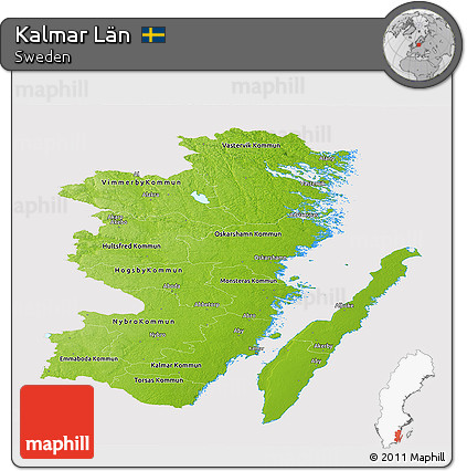Physical Panoramic Map of Kalmar Län, cropped outside