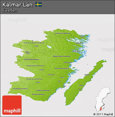 Physical Panoramic Map of Kalmar Län, cropped outside
