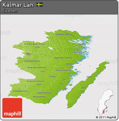 Physical Panoramic Map of Kalmar Län, cropped outside