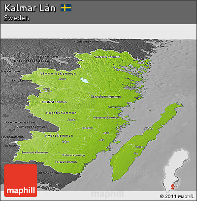 Physical Panoramic Map of Kalmar Län, darken, desaturated