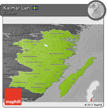 Physical Panoramic Map of Kalmar Län, darken, desaturated