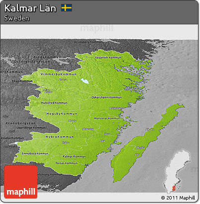 Physical Panoramic Map of Kalmar Län, darken, desaturated