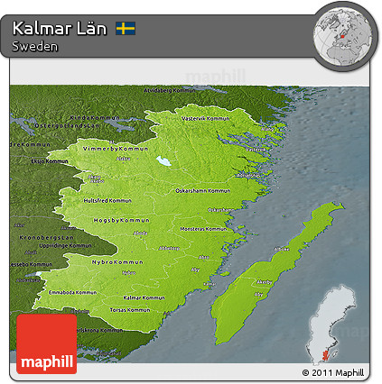 Physical Panoramic Map of Kalmar Län, darken