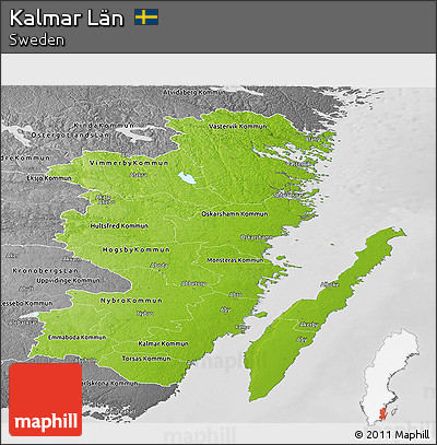 Physical Panoramic Map of Kalmar Län, desaturated