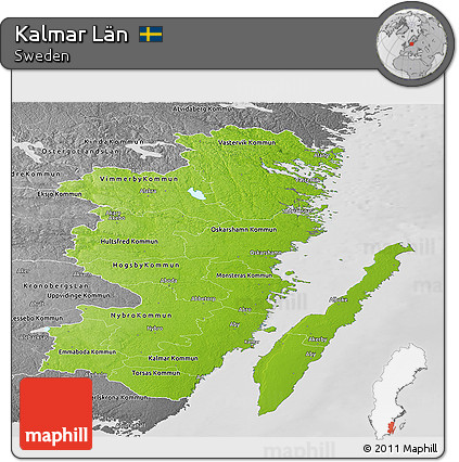 Physical Panoramic Map of Kalmar Län, desaturated
