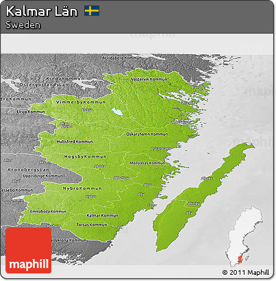 Physical Panoramic Map of Kalmar Län, desaturated
