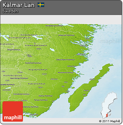 Physical Panoramic Map of Kalmar Län