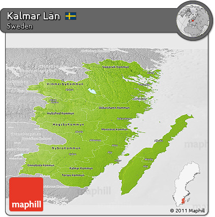 Physical Panoramic Map of Kalmar Län, lighten, desaturated