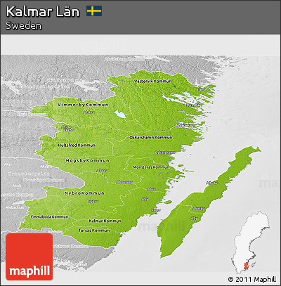 Physical Panoramic Map of Kalmar Län, lighten, desaturated