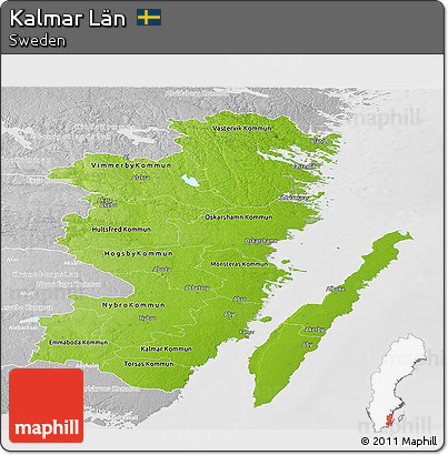 Physical Panoramic Map of Kalmar Län, lighten, desaturated