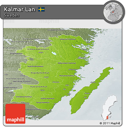 Physical Panoramic Map of Kalmar Län, semi-desaturated