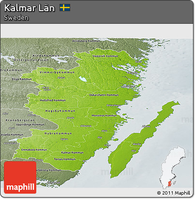 Physical Panoramic Map of Kalmar Län, semi-desaturated