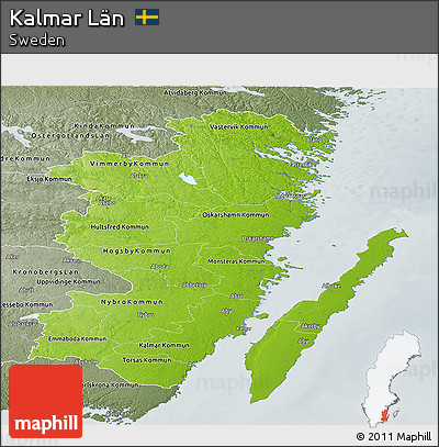 Physical Panoramic Map of Kalmar Län, semi-desaturated