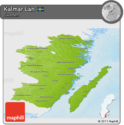 Physical Panoramic Map of Kalmar Län, single color outside