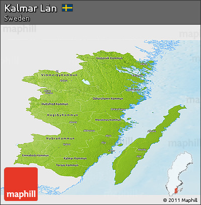 Physical Panoramic Map of Kalmar Län, single color outside