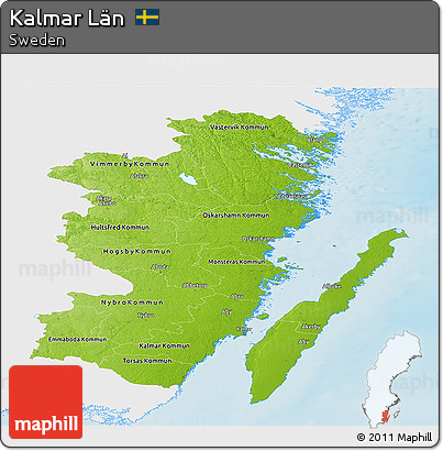 Physical Panoramic Map of Kalmar Län, single color outside