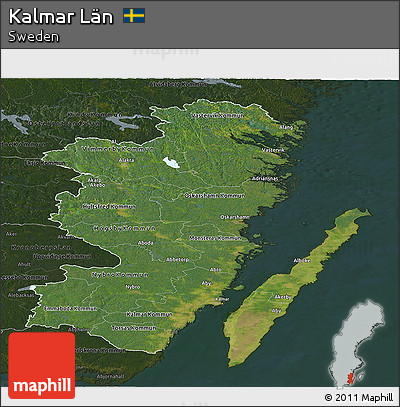 Satellite Panoramic Map of Kalmar Län, darken