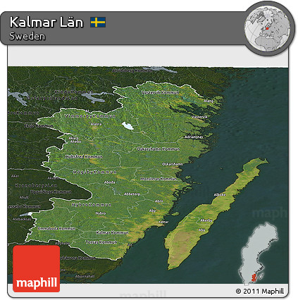 Satellite Panoramic Map of Kalmar Län, darken