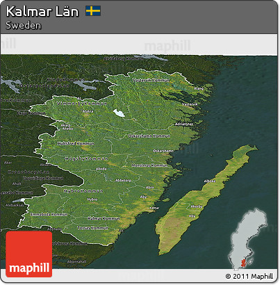 Satellite Panoramic Map of Kalmar Län, darken