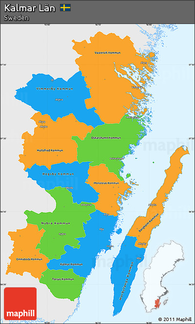 Political Simple Map of Kalmar Län, single color outside