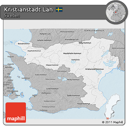 Gray 3D Map of Kristianstadt Län