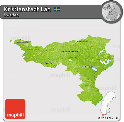 Physical 3D Map of Kristianstadt Län, cropped outside