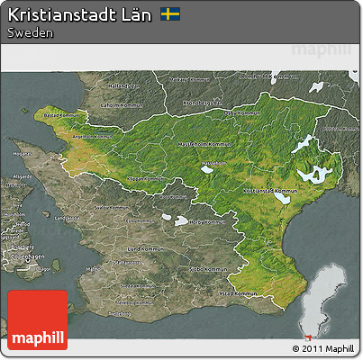 Satellite 3D Map of Kristianstadt Län, semi-desaturated