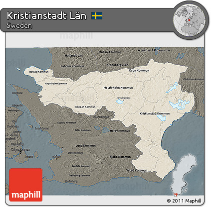 Shaded Relief 3D Map of Kristianstadt Län, darken