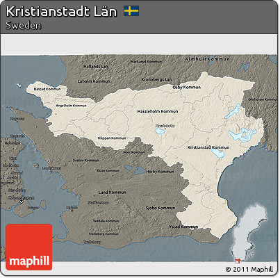 Shaded Relief 3D Map of Kristianstadt Län, darken