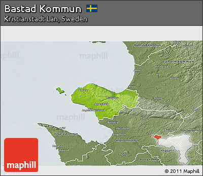 Physical 3D Map of Bastad Kommun, semi-desaturated