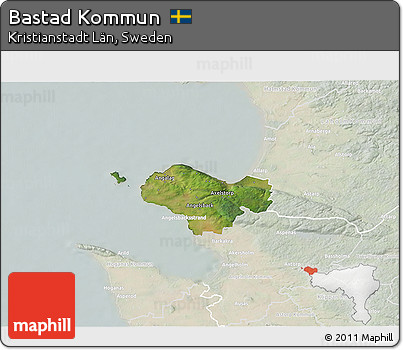 Satellite 3D Map of Bastad Kommun, lighten