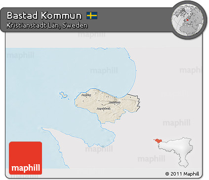 Shaded Relief 3D Map of Bastad Kommun, single color outside