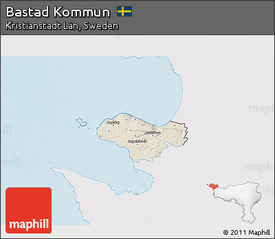 Shaded Relief 3D Map of Bastad Kommun, single color outside