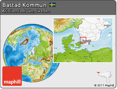 Physical Location Map of Bastad Kommun, highlighted country, highlighted parent region