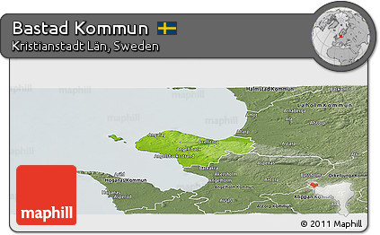 Physical Panoramic Map of Bastad Kommun, semi-desaturated