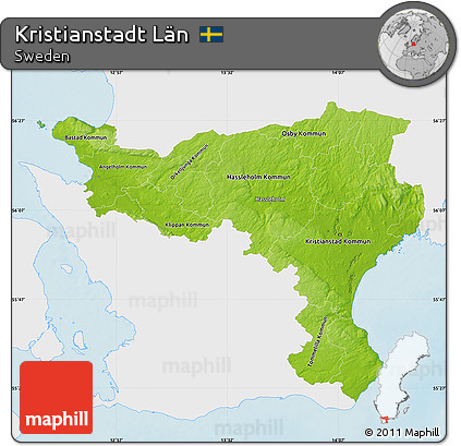 Physical Map of Kristianstadt Län, single color outside