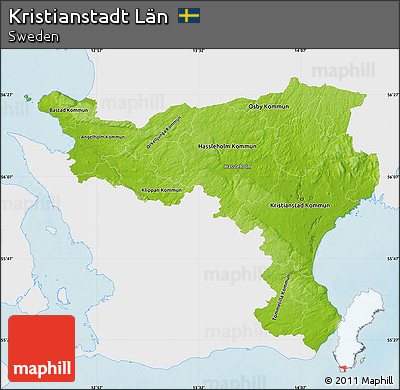Physical Map of Kristianstadt Län, single color outside