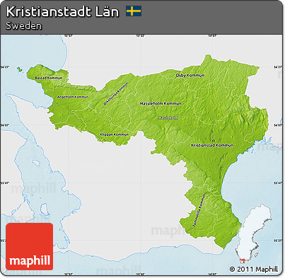 Physical Map of Kristianstadt Län, single color outside