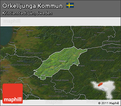 Satellite 3D Map of Örkelljunga Kommun, darken