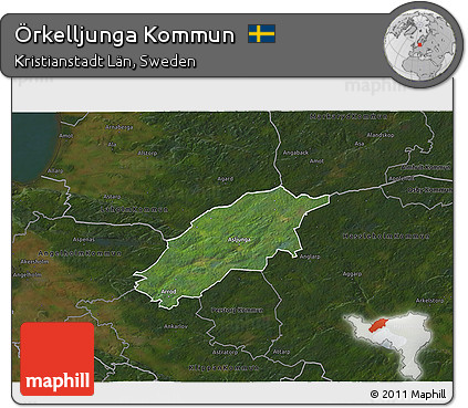Satellite 3D Map of Örkelljunga Kommun, darken