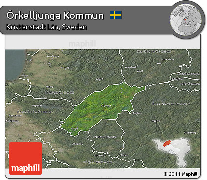Satellite 3D Map of Örkelljunga Kommun, semi-desaturated