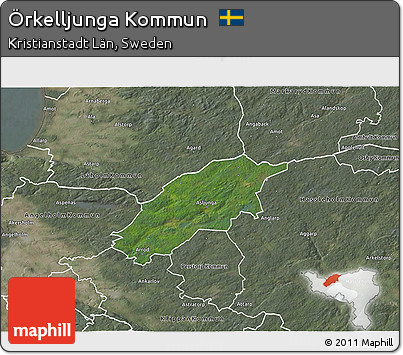 Satellite 3D Map of Örkelljunga Kommun, semi-desaturated