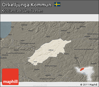 Shaded Relief 3D Map of Örkelljunga Kommun, darken
