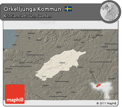 Shaded Relief 3D Map of Örkelljunga Kommun, darken