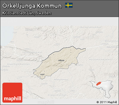 Shaded Relief 3D Map of Örkelljunga Kommun, lighten