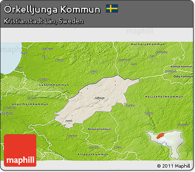 Shaded Relief 3D Map of Örkelljunga Kommun, physical outside